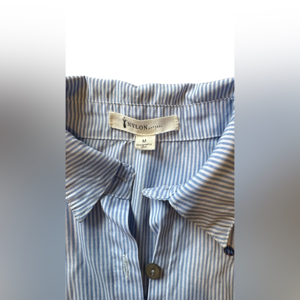 NYLON APPAREL women's embroidered striped button up blouse in blue - Picture 4 of 7